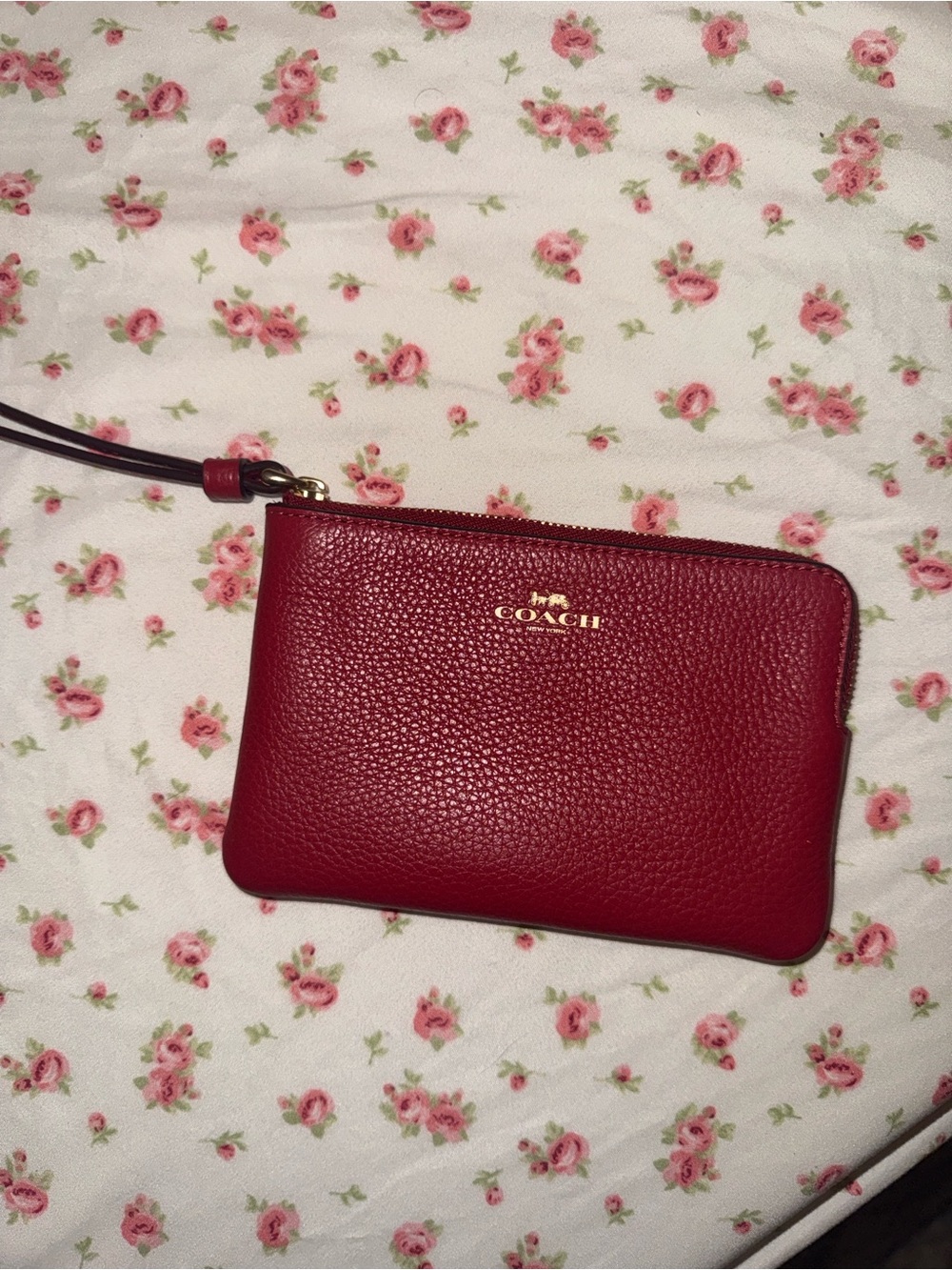 Coach Red Pebbled Leather Wristlet with Gold Logo